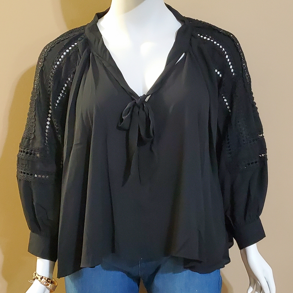 Solid Neck Tie Blouse